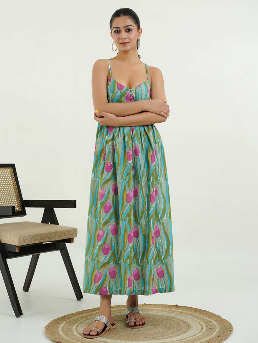 women floral shoulder strap fit & flare ethnic dress - 21947537 -  Standard Image - 3