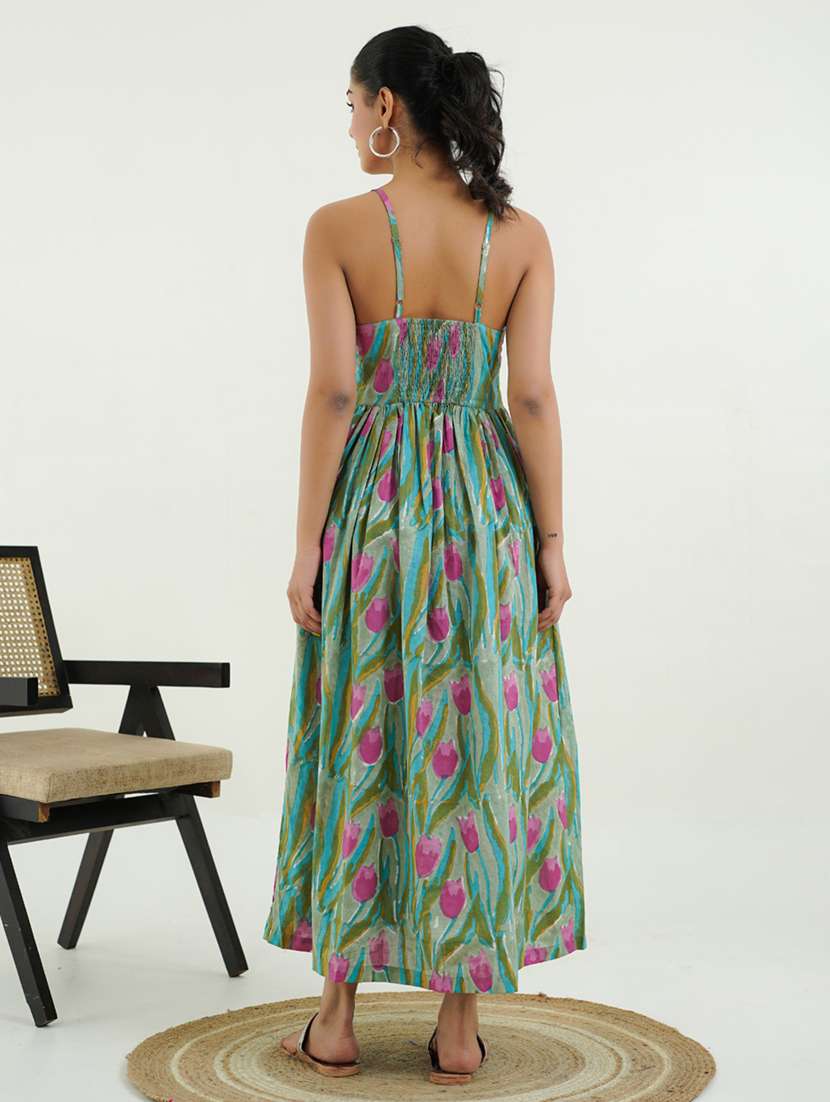 women floral shoulder strap fit & flare ethnic dress - 21947537 -  Standard Image - 5