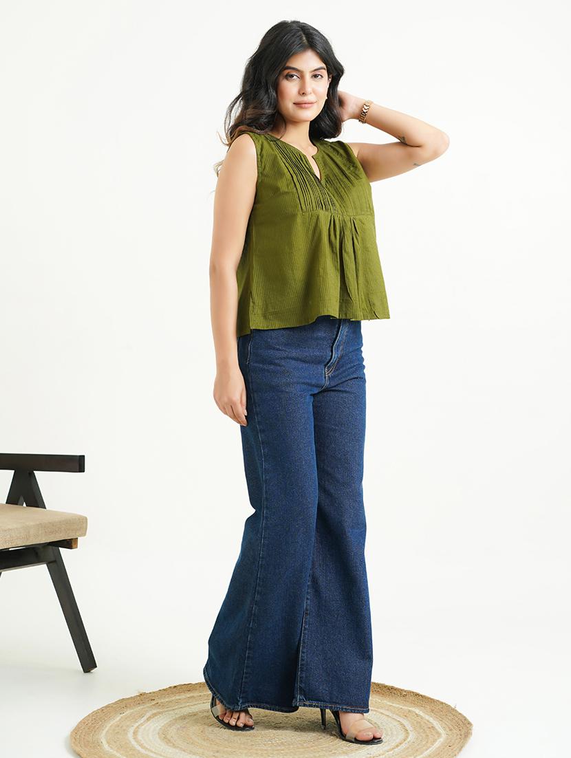 women green solid sleeve regular fit top - 21947545 - Standard Image - 5