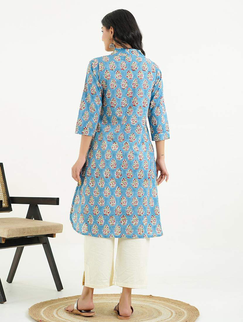women three quarter sleeve a-line kurta - 21947558 - Standard Image - 5
