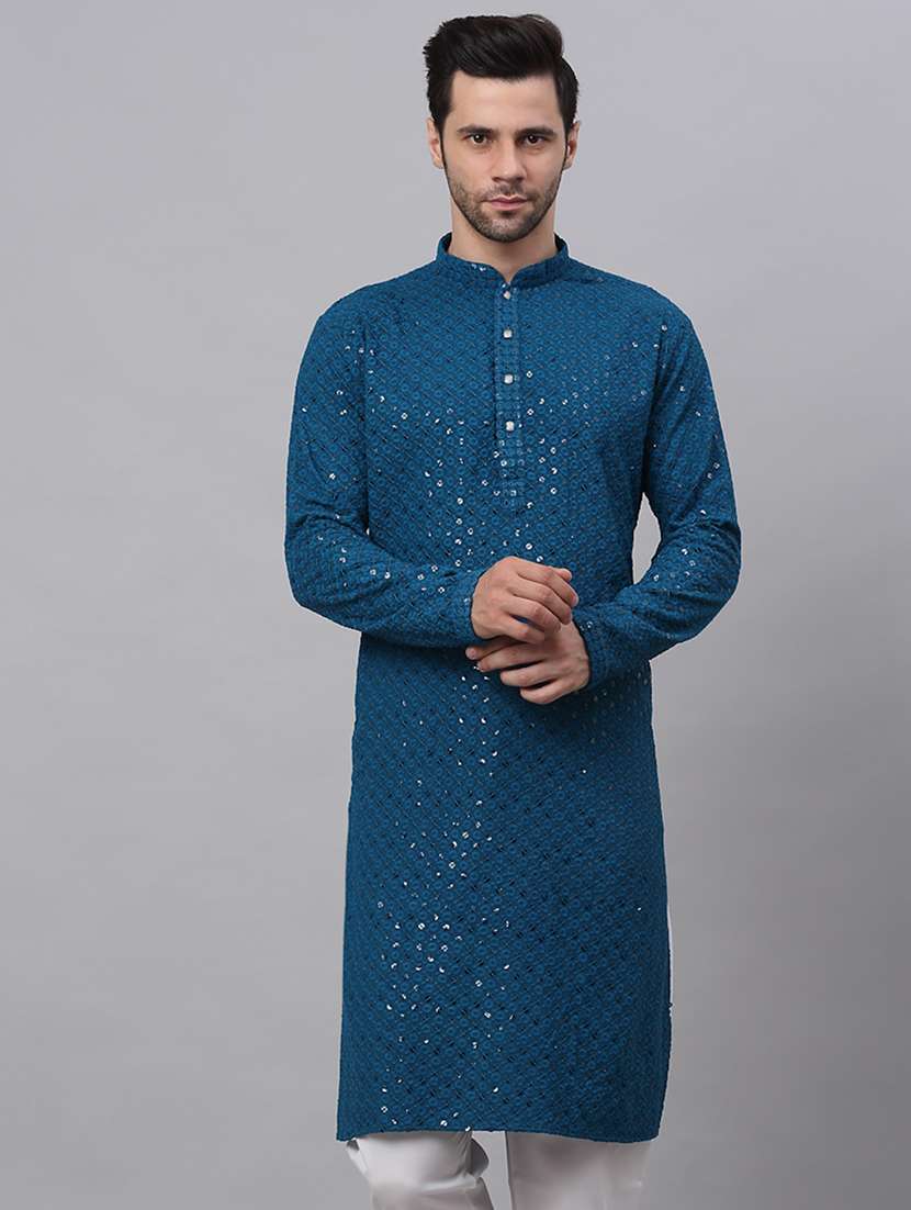 men embroidered mandarin neck long kurta - 21947575 -  Zoom Image - 0