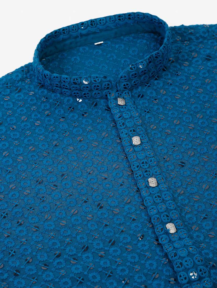 men embroidered mandarin neck long kurta - 21947575 -  Standard Image - 5