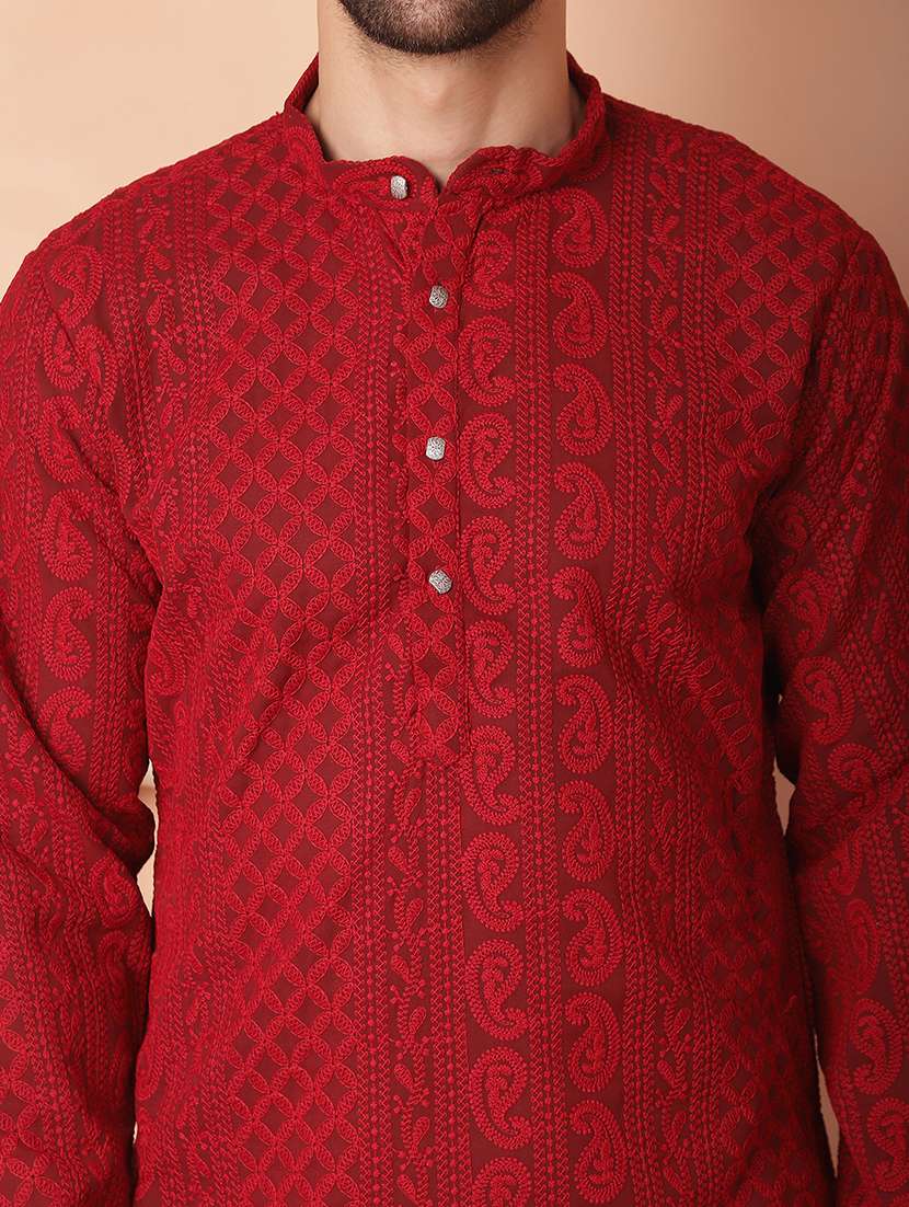 men embroidered mandarin neck long kurta - 21947578 - Standard Image - 5