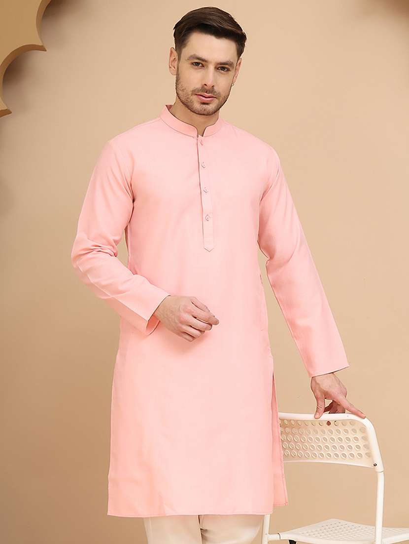 men solid mandarin neck long kurta - 21947581 -  Zoom Image - 0