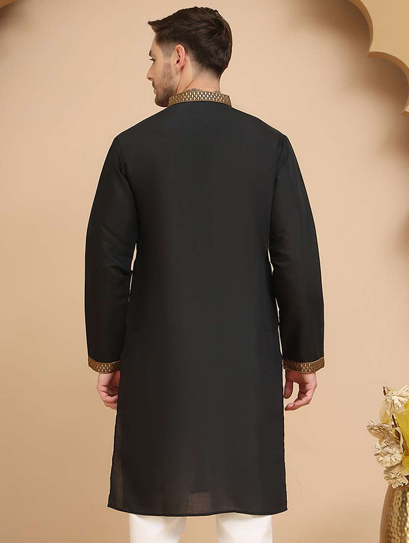 men embroidered mandarin neck long kurta - 21947584 - Standard Image - 3