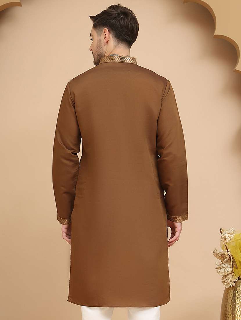 men embroidered mandarin neck long kurta - 21947585 - Standard Image - 3