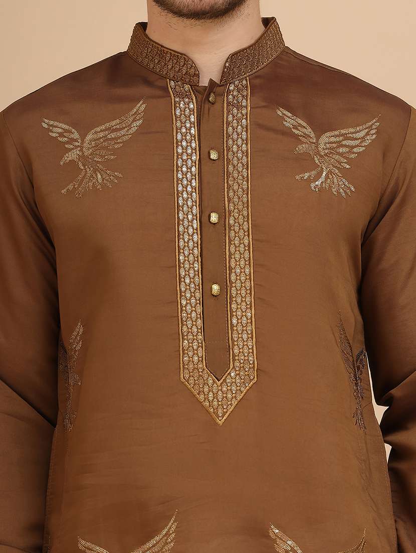 men embroidered mandarin neck long kurta - 21947585 - Standard Image - 5