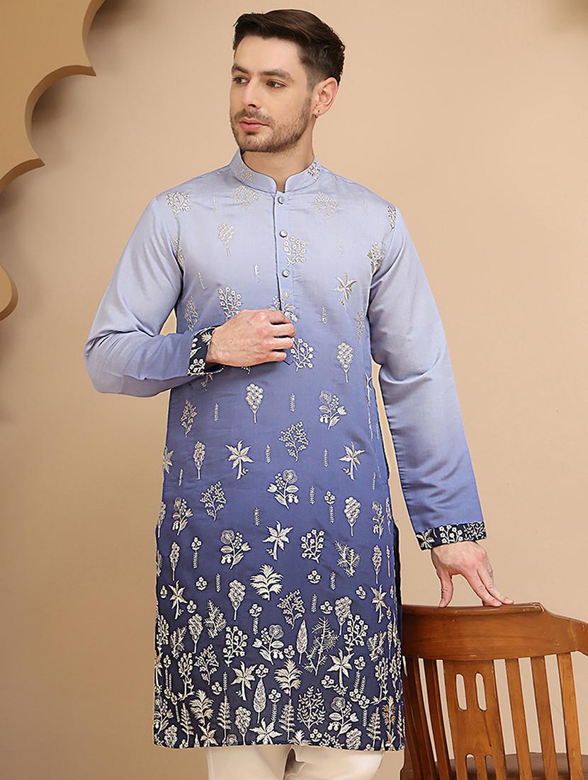 men embroidered mandarin neck long kurta - 21947586 - Zoom Image - 0