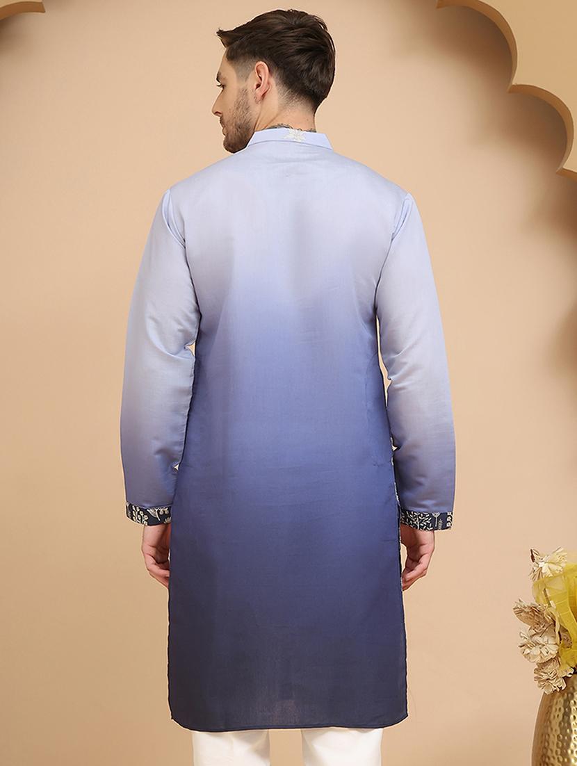 men embroidered mandarin neck long kurta - 21947586 - Standard Image - 3