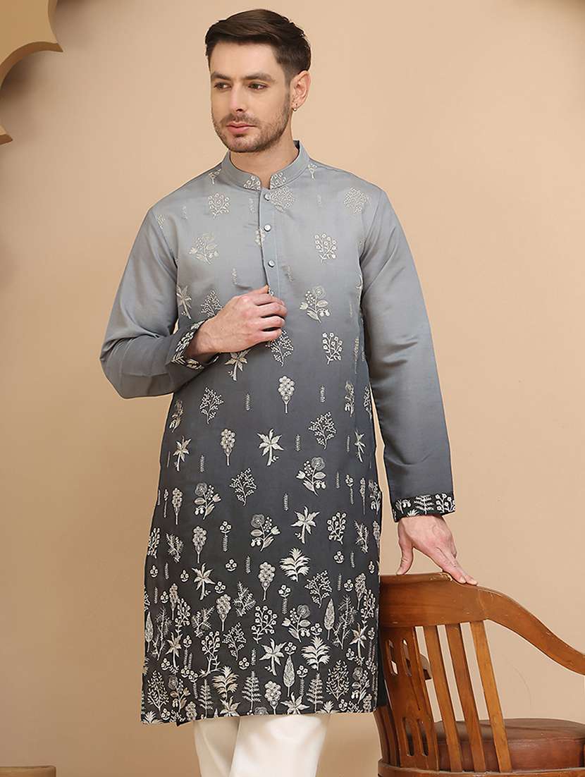 men embroidered mandarin neck long kurta - 21947587 - Zoom Image - 0