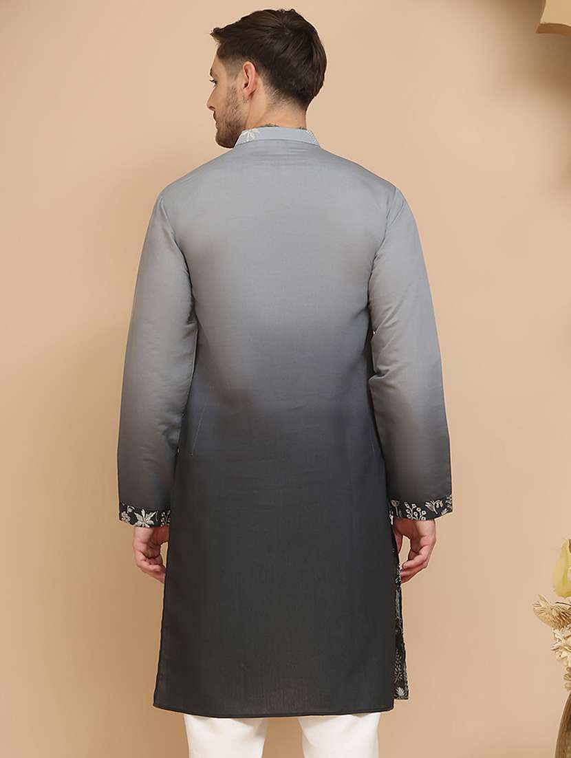 men embroidered mandarin neck long kurta - 21947587 - Standard Image - 3