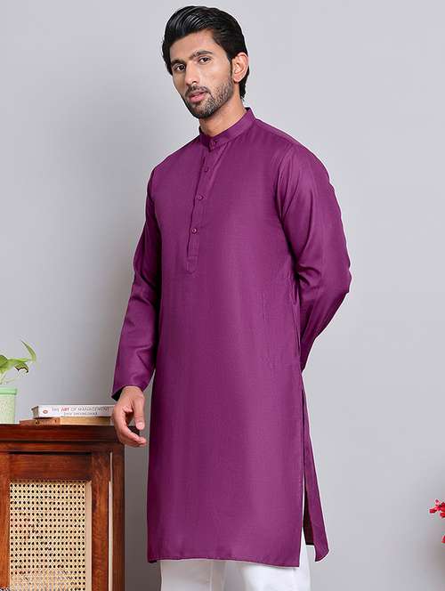men solid mandarin neck long kurta - 21947590 -  Standard Image - 0