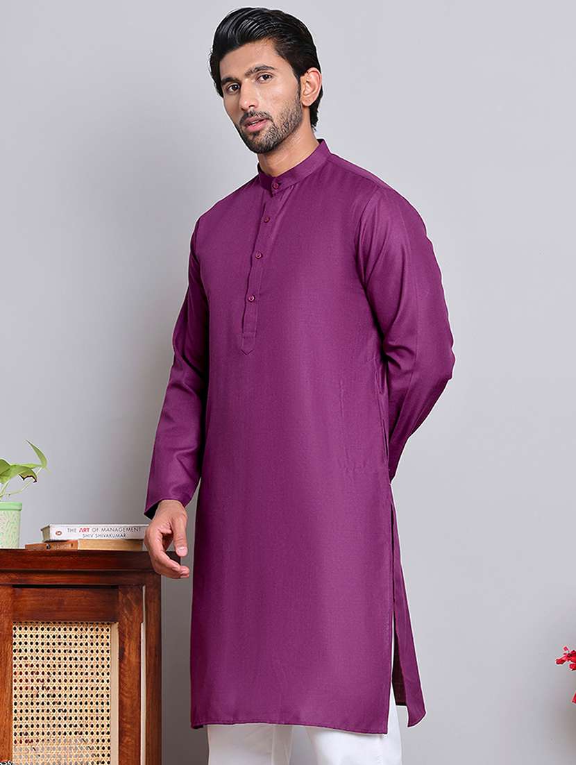 men solid mandarin neck long kurta