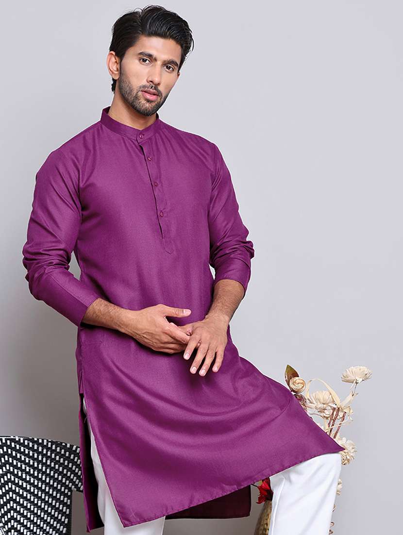 men solid mandarin neck long kurta - 21947590 -  Standard Image - 3