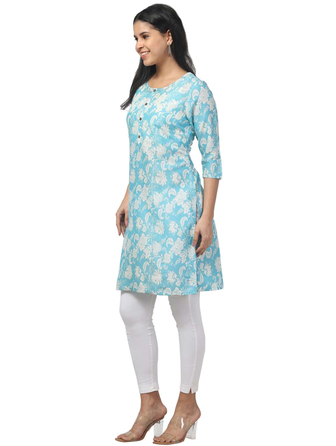 women three quarter sleeve straight kurta - 21947653 - Standard Image - 3