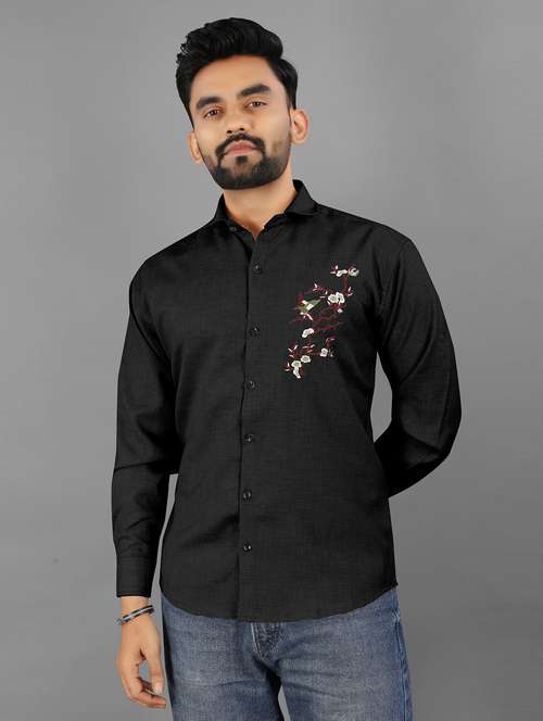 wmen embroidered long sleeve regular fit casual shirt - 21947658 - Standard Image - 0