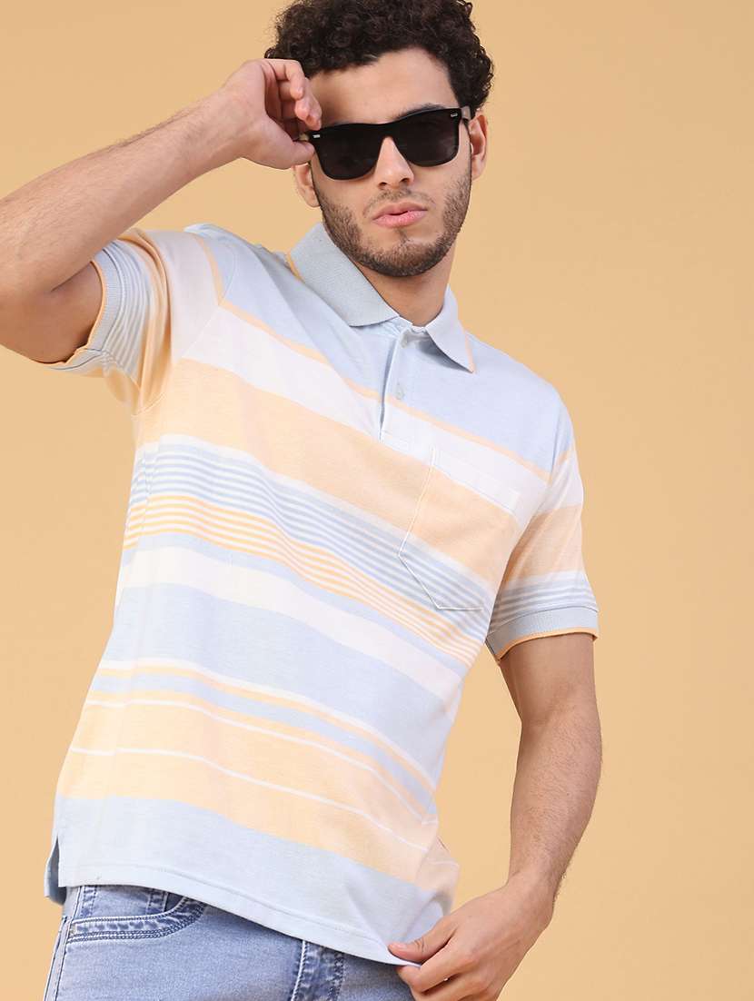 men striped short sleeve regular fit polo t-shirt