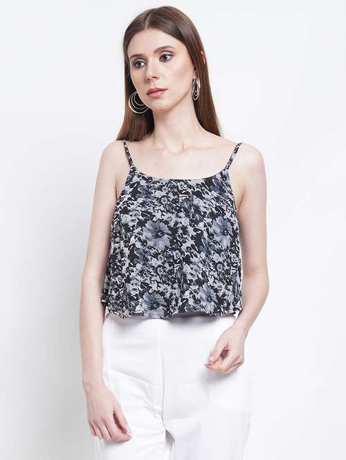 women printed shoulder strap backless top - 21947831 - Standard Image - 0