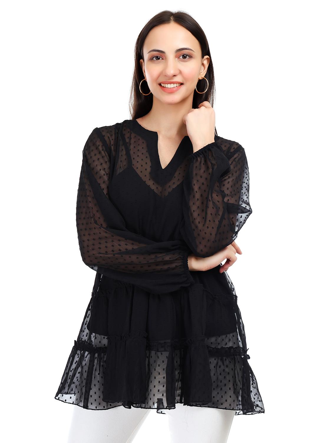 women self designed long sleeve tiered top - 21947835 - Zoom Image - 0