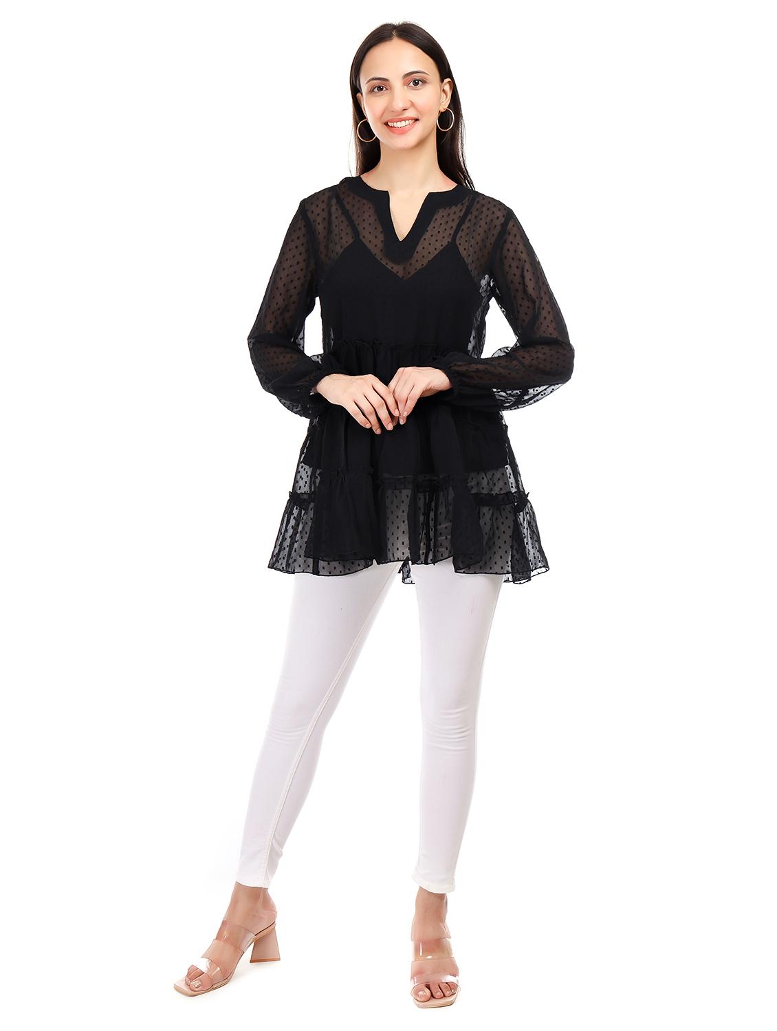 women self designed long sleeve tiered top - 21947835 - Standard Image - 3