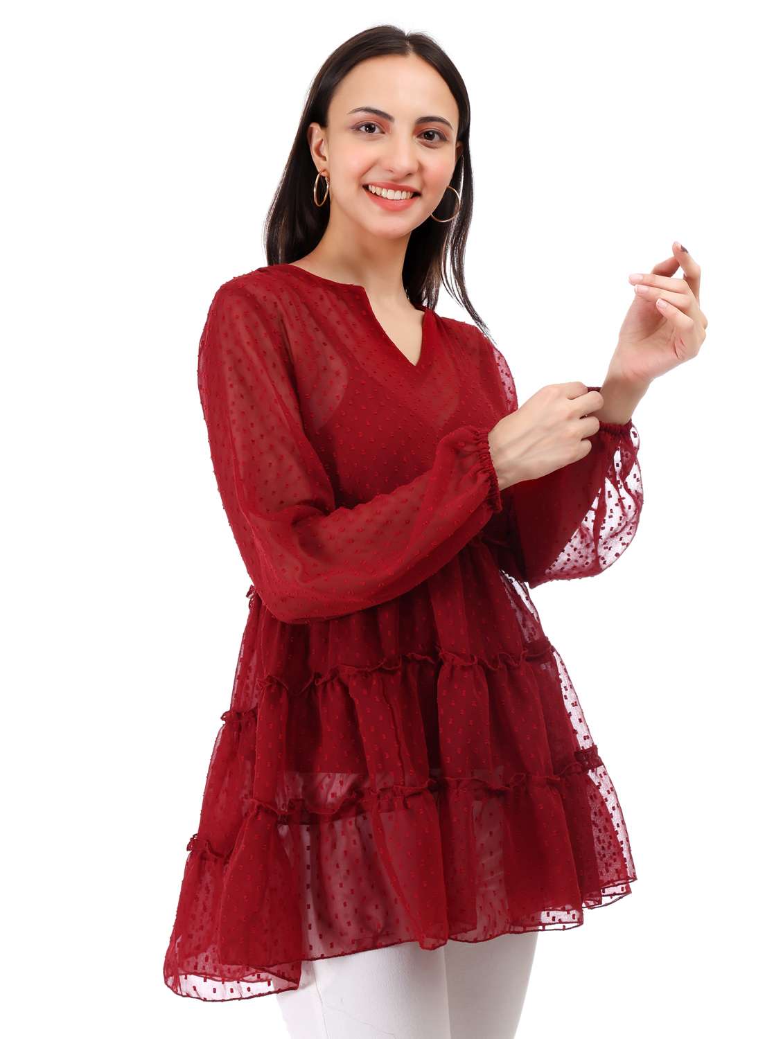 women self designed long sleeve tiered top - 21947837 -  Zoom Image - 0