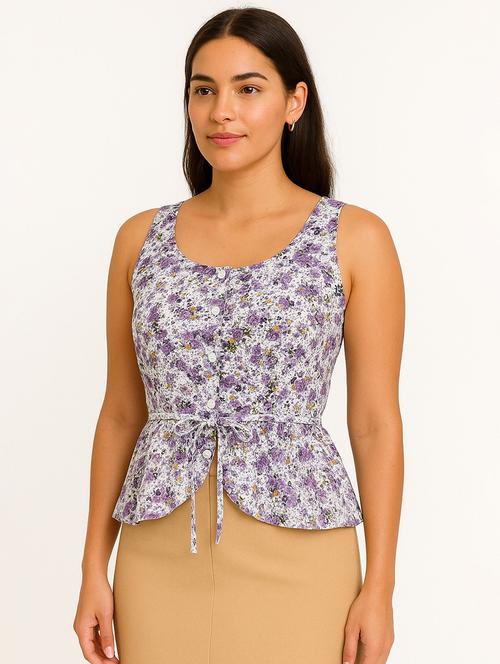 women floral print sleeveless peplum top - 21947841 -  Standard Image - 0