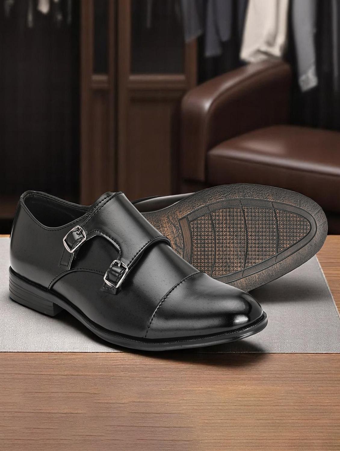 black faux leather monk straps - 21947847 - Zoom Image - 0
