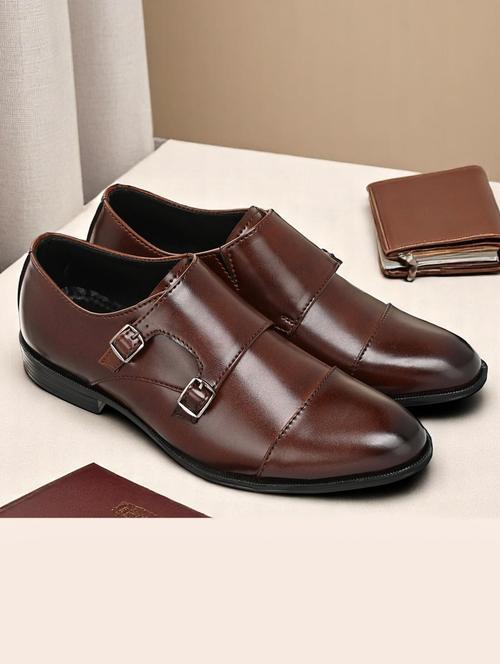 brown faux leather monk straps - 21947848 - Standard Image - 0