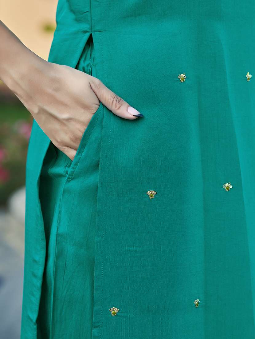 women green sleeveless kurta pant set - 21947857 -  Standard Image - 5