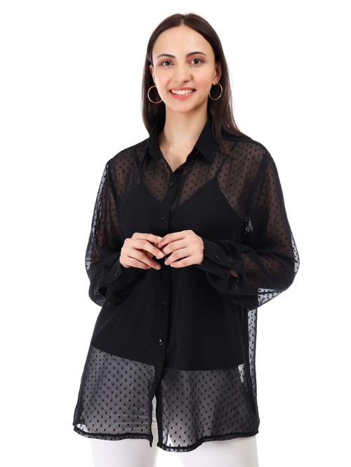 women self designed collared oversized sheer shirt - 21947859 - Standard Image - 0