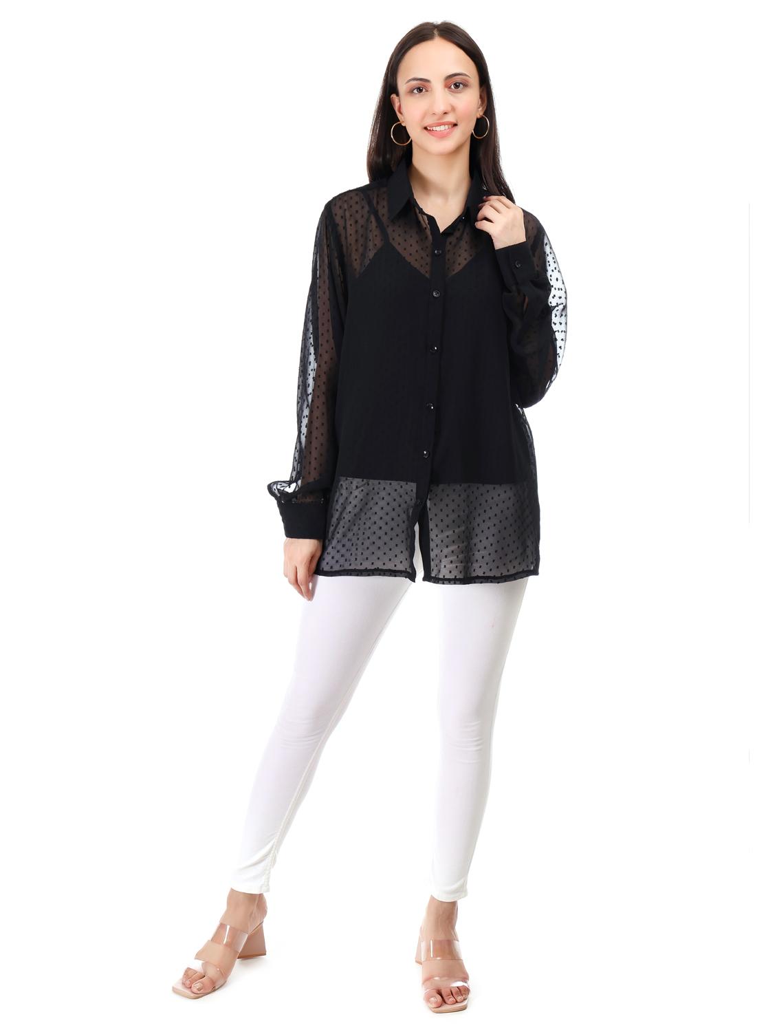women self designed collared oversized sheer shirt - 21947859 - Standard Image - 3