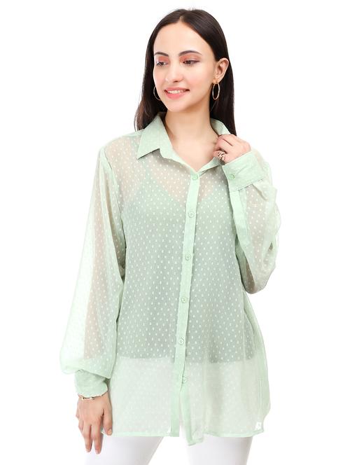 women self designed collared oversized sheer shirt - 21947862 -  Standard Image - 0