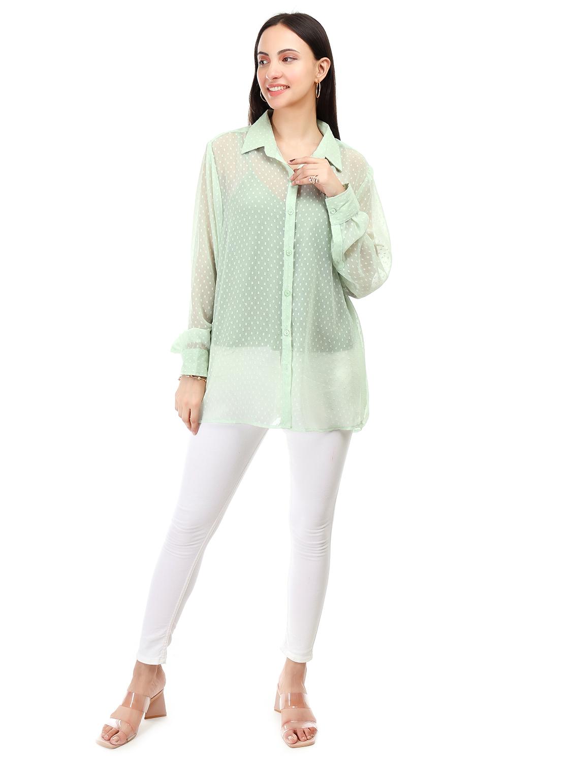 women self designed collared oversized sheer shirt - 21947862 - Standard Image - 3