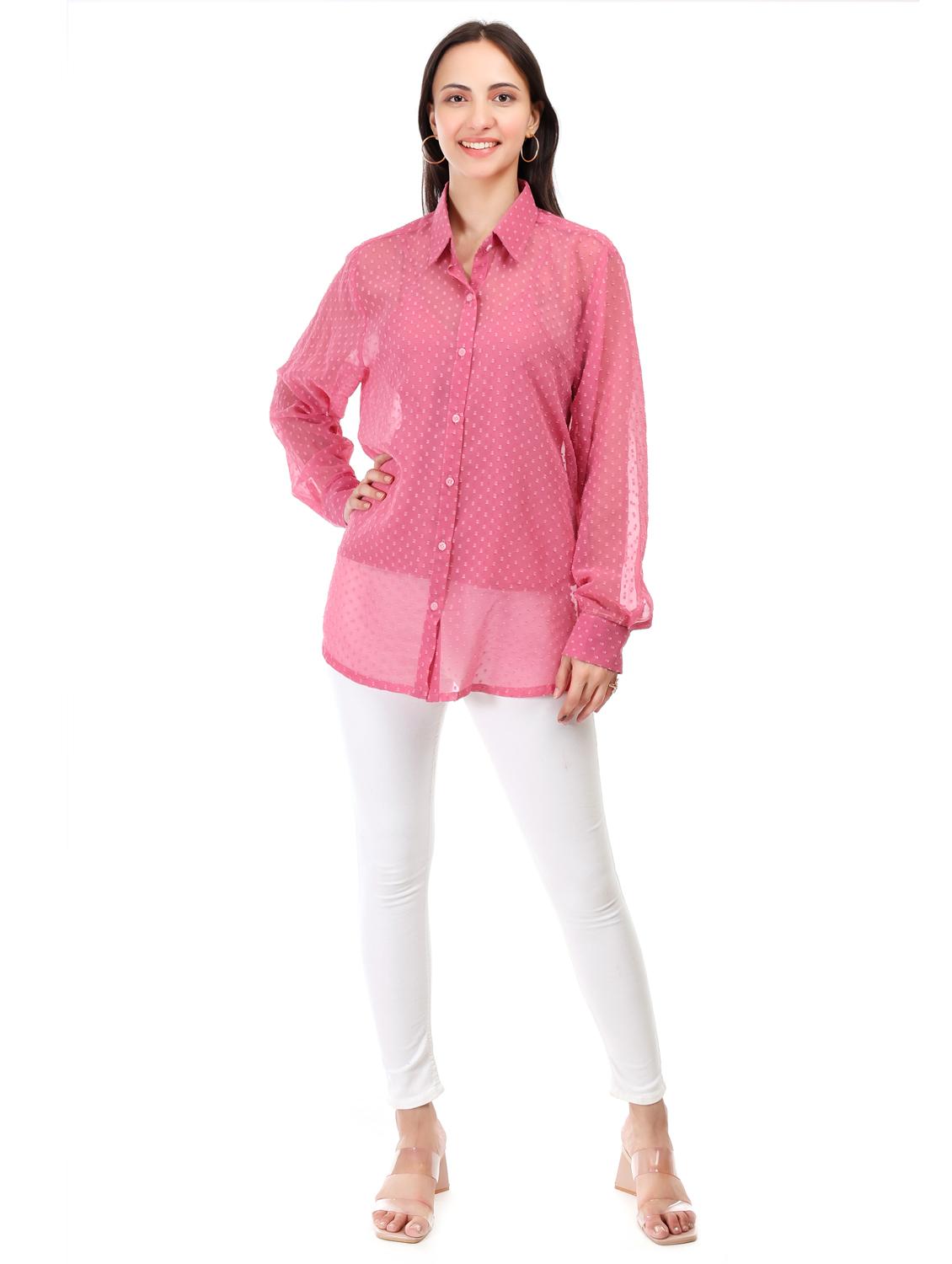 women self designed collared oversized sheer shirt - 21947863 - Standard Image - 3
