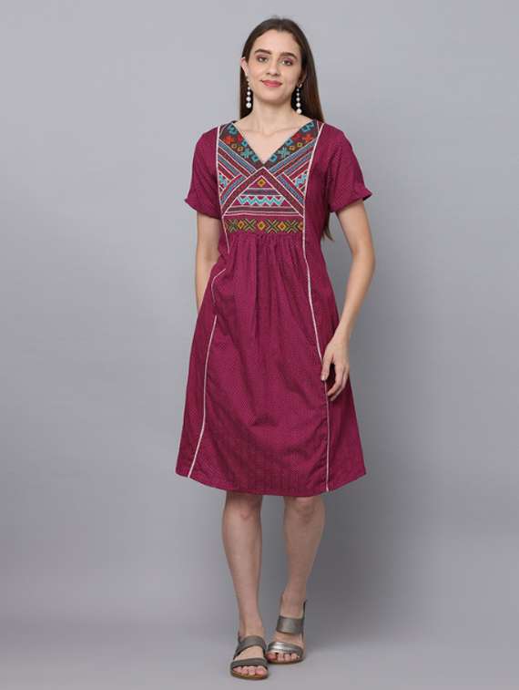 women embroidered short sleeve a-line ethnic dress