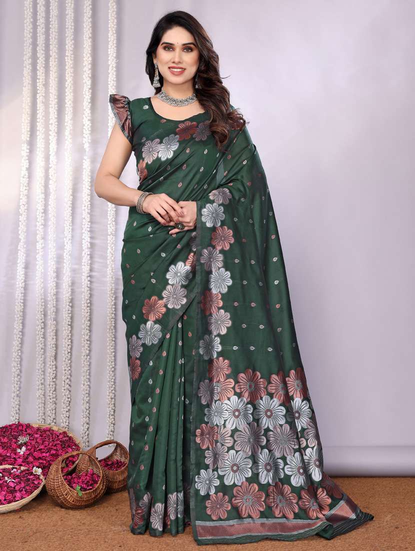 women green banarasi saree with blouse
