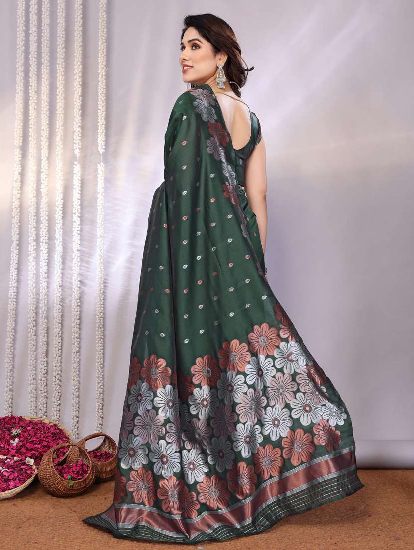 women green banarasi saree with blouse - 21947874 -  Standard Image - 3