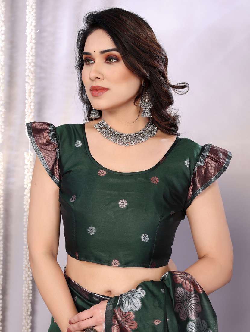 women green banarasi saree with blouse - 21947874 -  Standard Image - 5