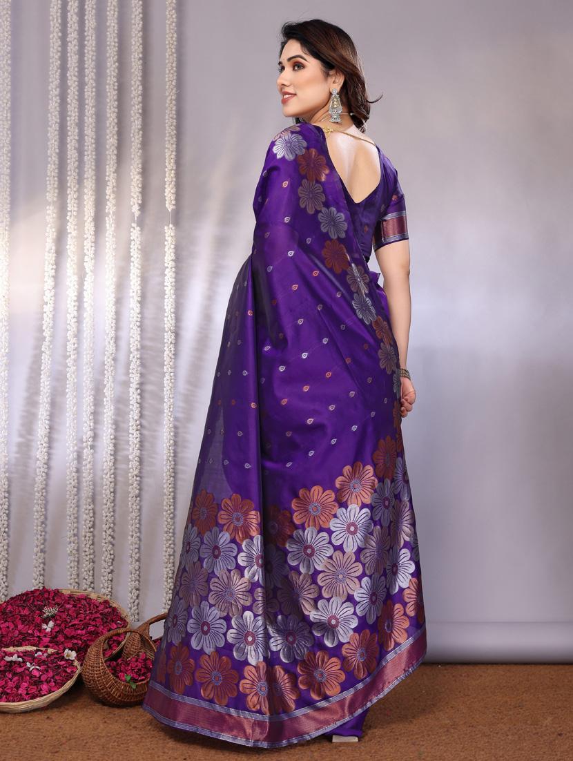 women purple banarasi saree with blouse - 21947875 - Standard Image - 3
