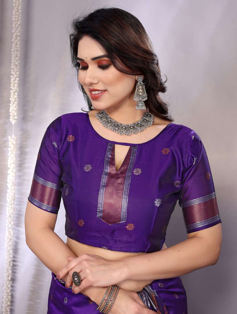 women purple banarasi saree with blouse - 21947875 - Standard Image - 5