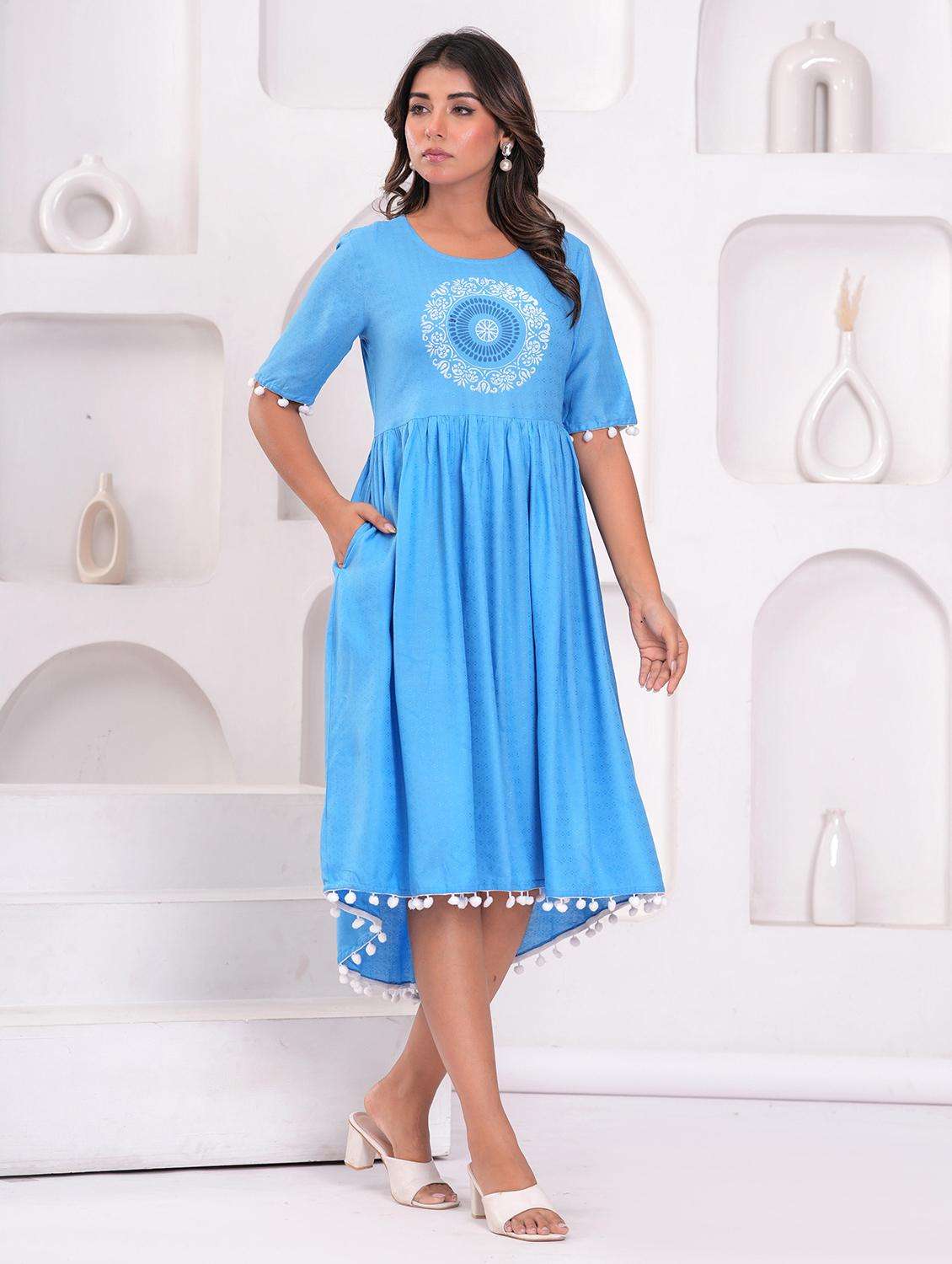 women embroidered short sleeve high low ethnic dress - 21947896 -  Standard Image - 3