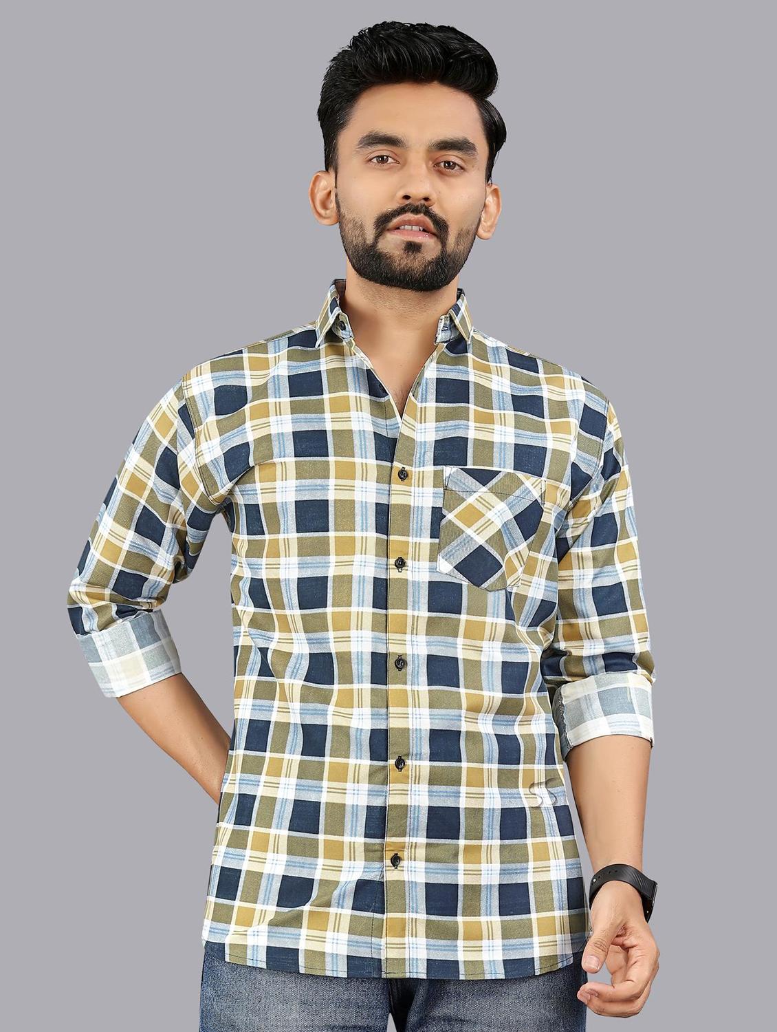 men checkered long sleeve regular fit casual shirt