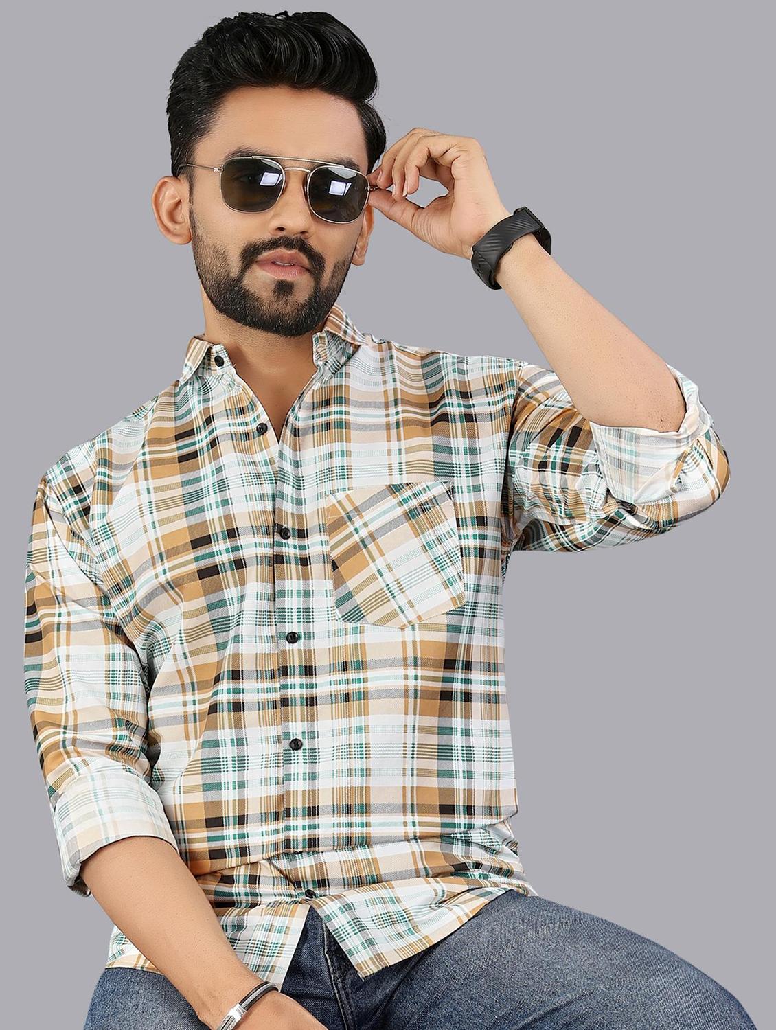 men checkered long sleeve regular fit casual shirt