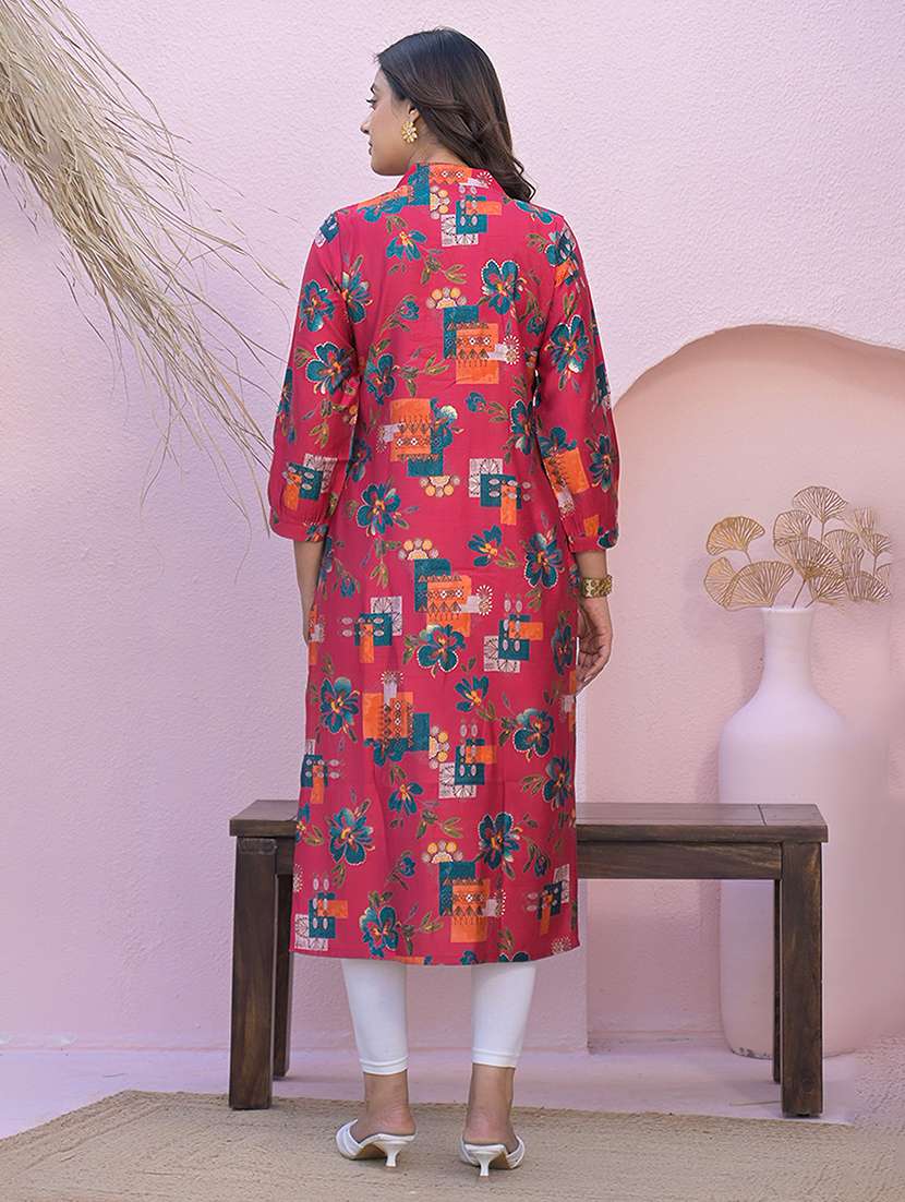 women pink printed long sleeve a-line kurta - 21947953 -  Standard Image - 3
