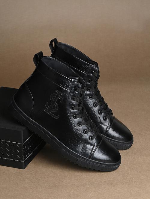 men textured lace up high ankle sneaker - 21947986 - Standard Image - 0