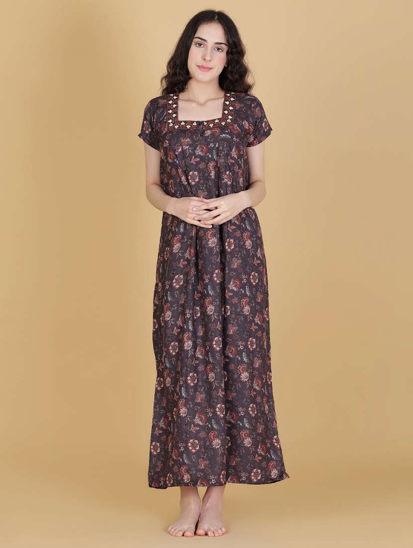 women printed short sleeve nighty