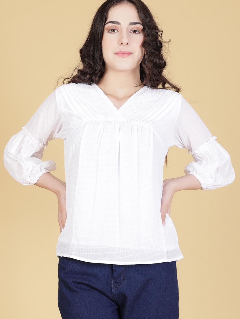 women white solid puff sleeve regular top - 21948049 - Zoom Image - 0
