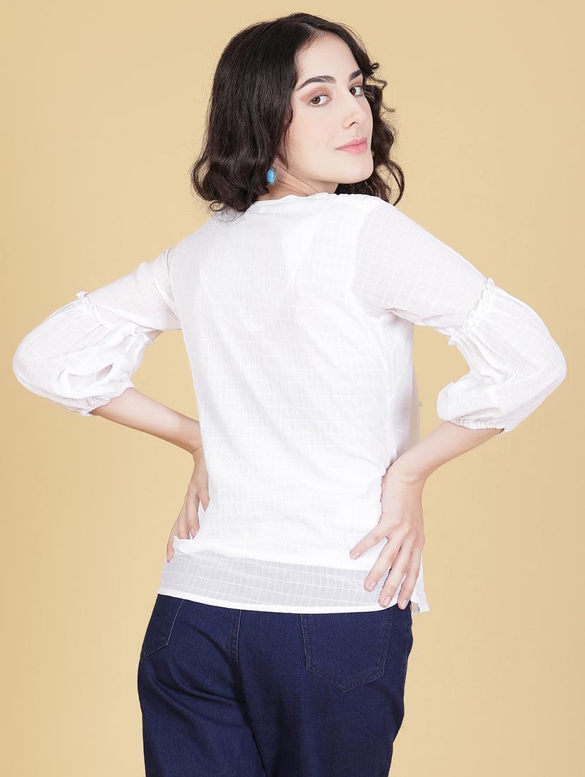 women white solid puff sleeve regular top - 21948049 - Standard Image - 3