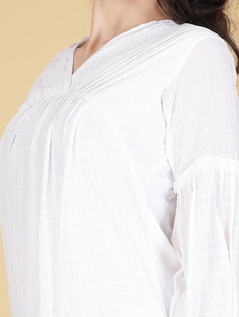women white solid puff sleeve regular top - 21948049 - Standard Image - 5