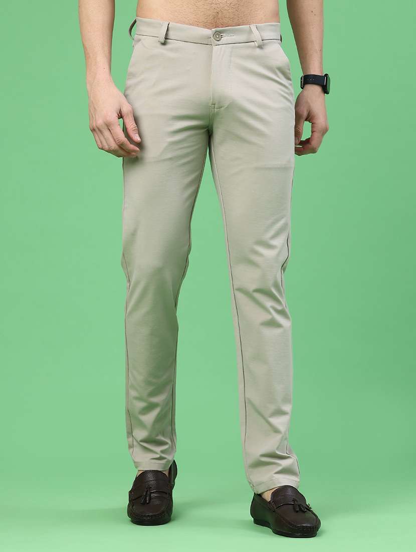 men solid mid rise chinos casual trouser